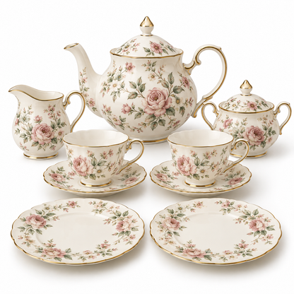 English Garden complete afternoon tea set on a clean white background